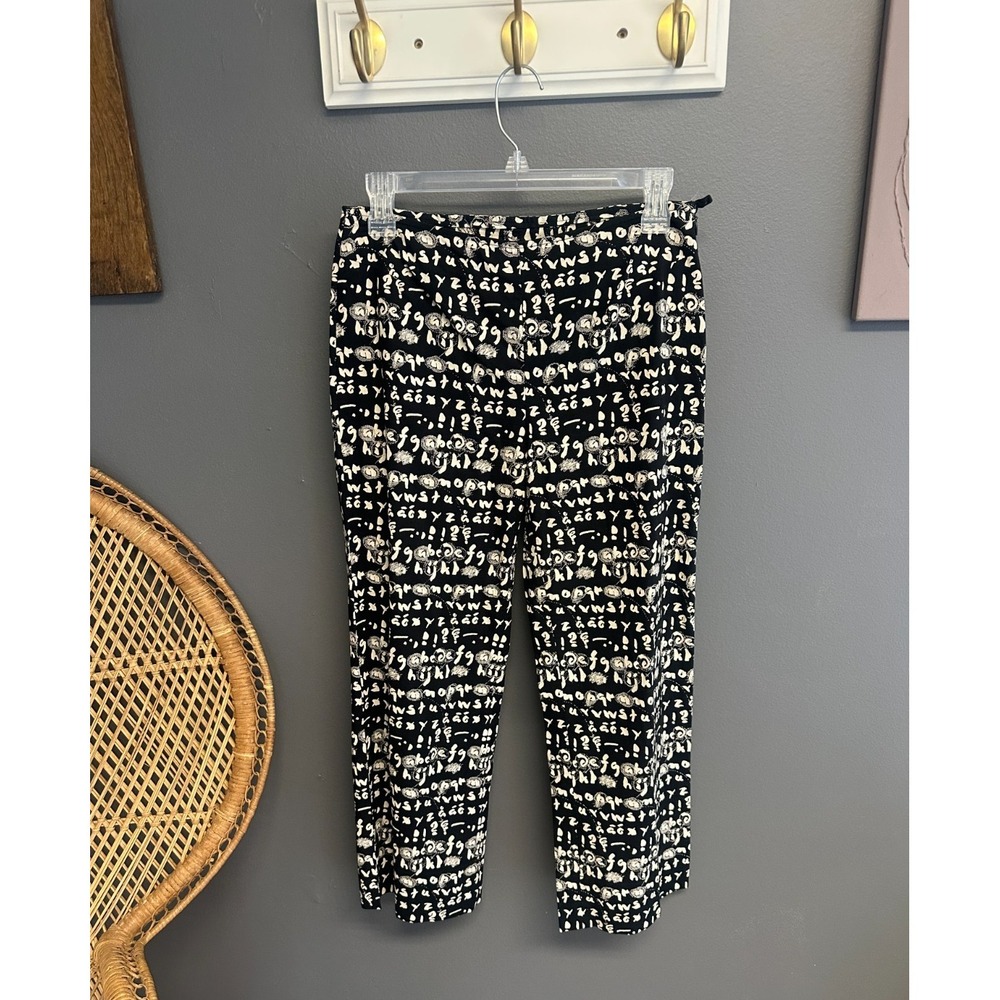 Marimekko Womens Size 4 Cropped Pants Alphabet Pattern Black Tan Casual Capri